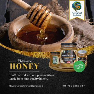 Flavours of Kashmir Premium Pure Kashmiri Honey Gift Set | 3 Natural Honey Varieties (450 g Each) | Lab-Tested, Unprocessed Honey | Luxury Wooden Gift Box